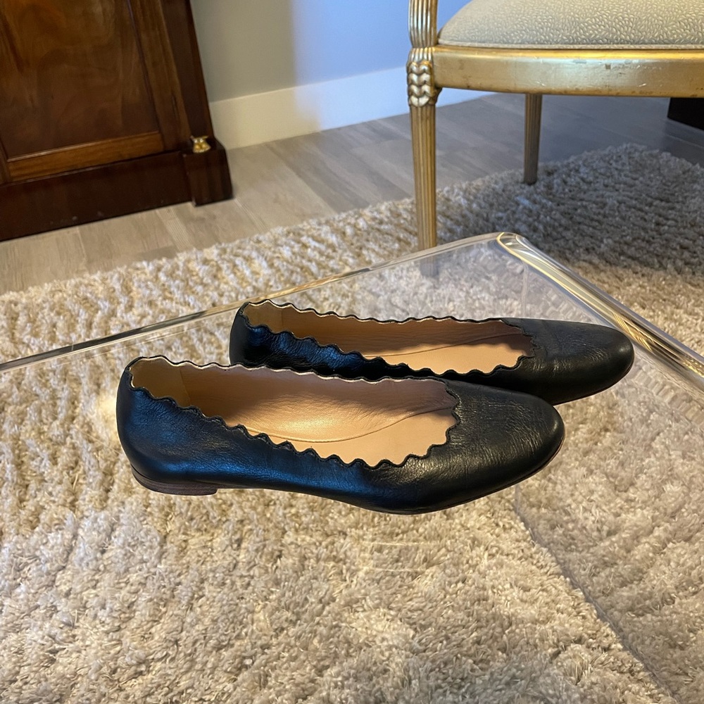 Authentic Chloe Black Scallop Leather Ballet Flat